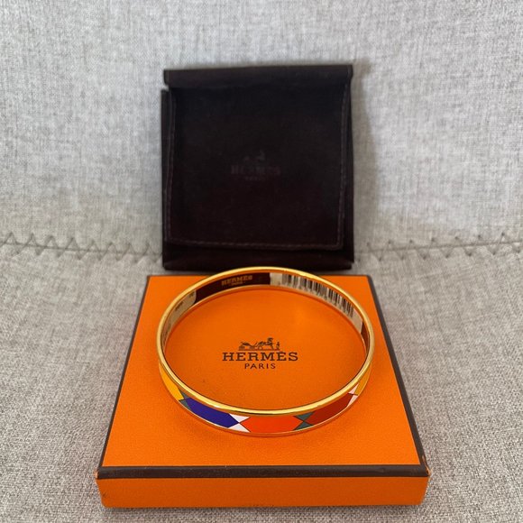 NWT Auc Hermès Enamel 24K Plated Narrow Bangle Bracelet - Picture 9 of 10